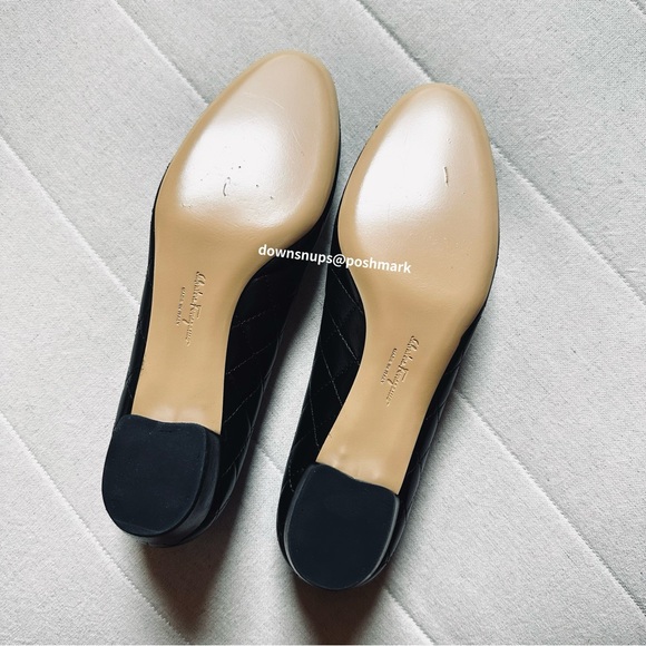 Salvatore Ferragamo Vera Q Signature Bow Quilted Low Block Heel Pumps - Picture 8 of 11